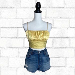 Golden Yellow Satin Crop Milkmaid Tank